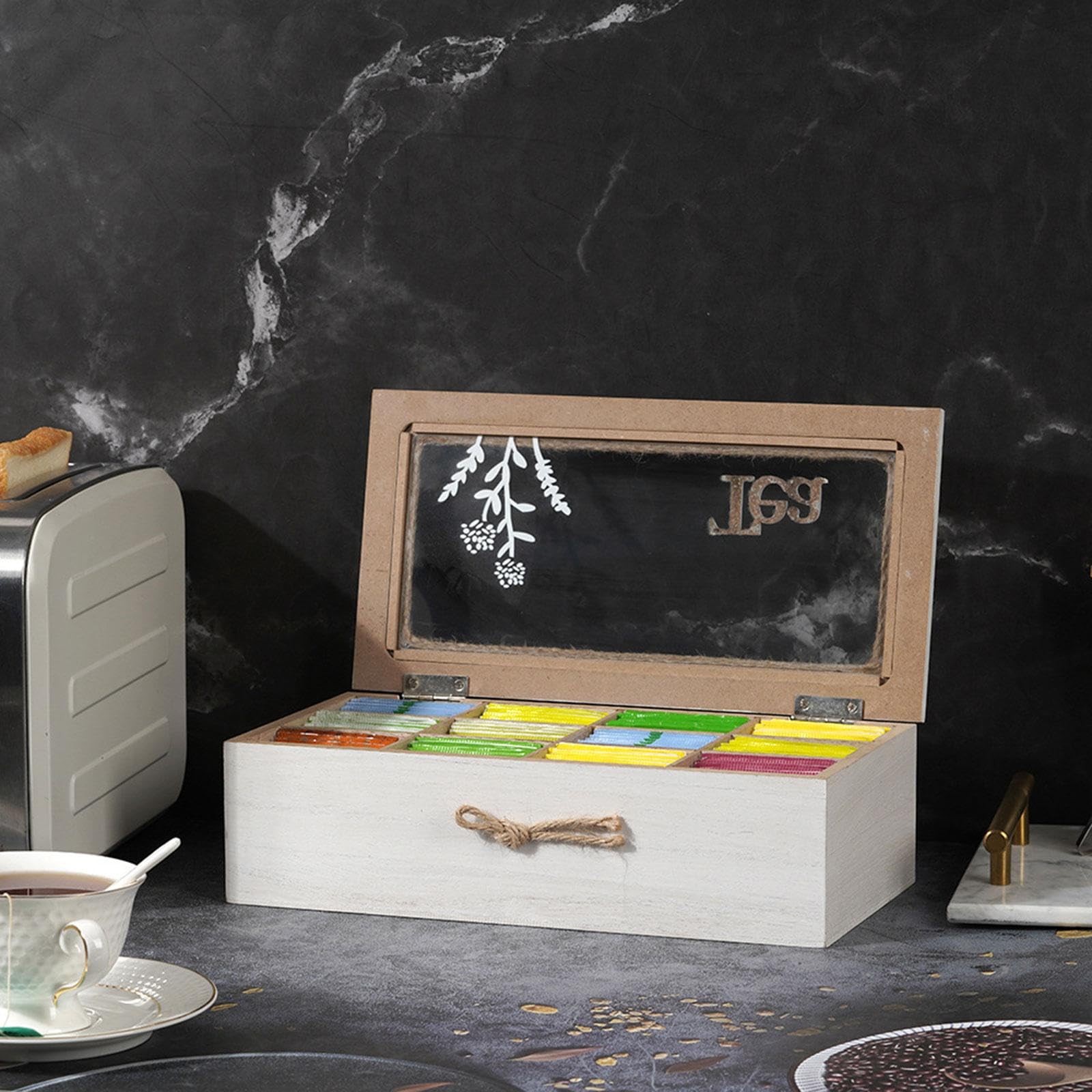 Amagogo Boîte de Rangement pour sachets de thé à 12 Compartiments, Organisateur de thé Multifonctionnel et Pratique en Bois de qualité supérieure pour la
