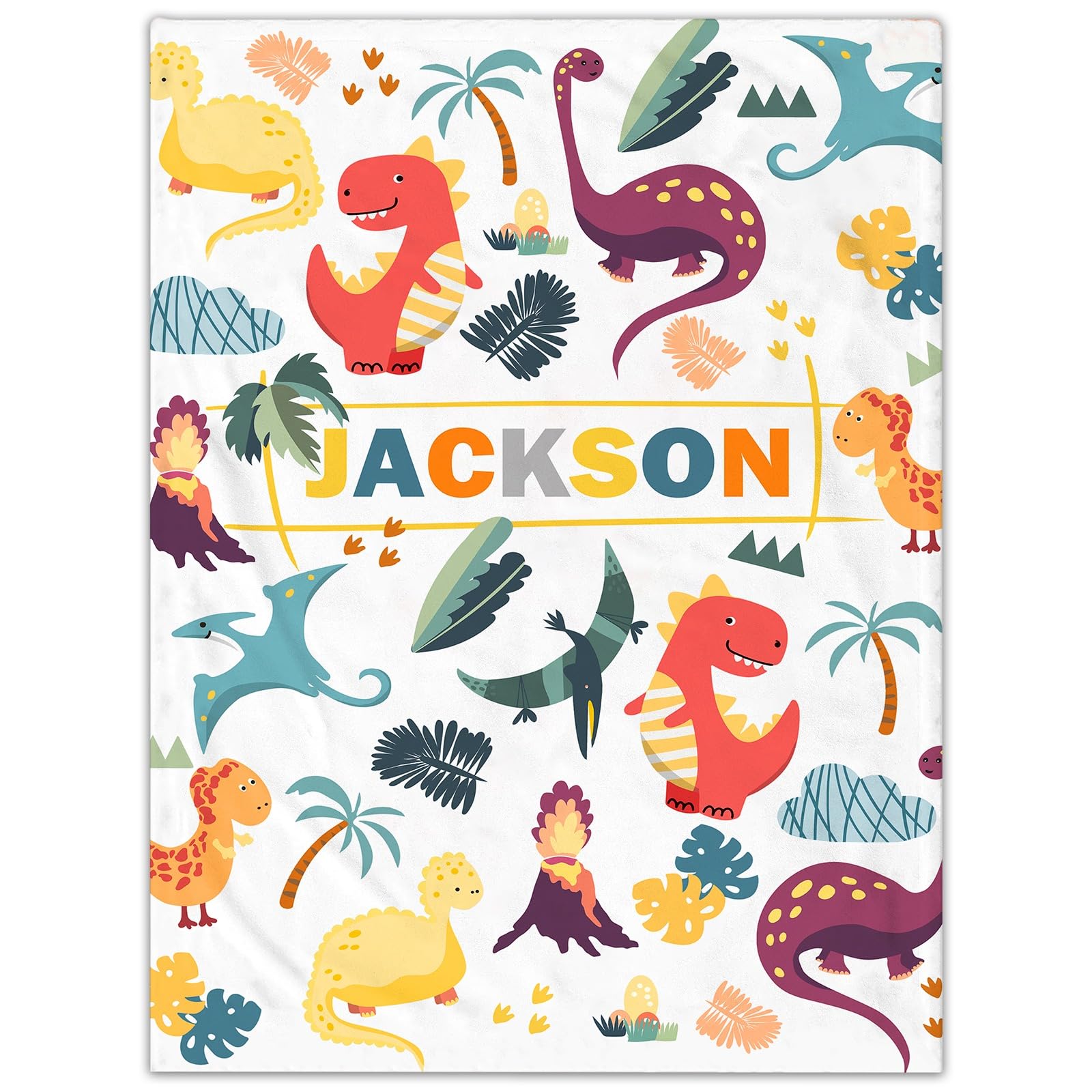 Jodimitty Personalised Baby Blanket Dinosaur Throw Blanket Flannel Fleece Custom Name Animal Pattern Throw Blanket for Bed Sofa Travel Nap, Blankets and Throws, 100/120/150/200cm — image 1