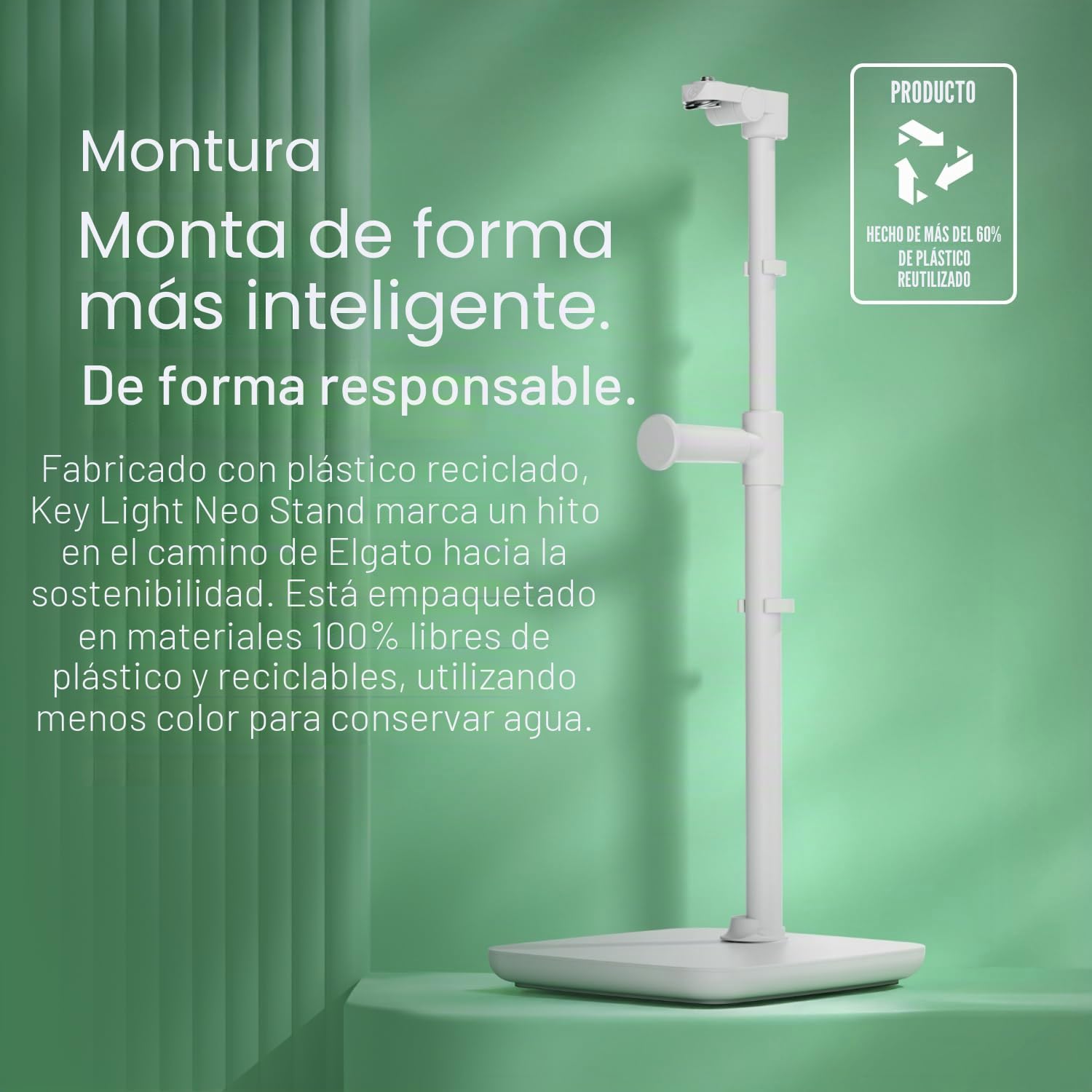 Elgato Stand para Key Light Neo – Soporte de Escritorio con Base Pesada, Altura e inclinación Ajustables, Soporte para Auriculares, Blanco Limpio – para Key Light Neo o Facecam Neo