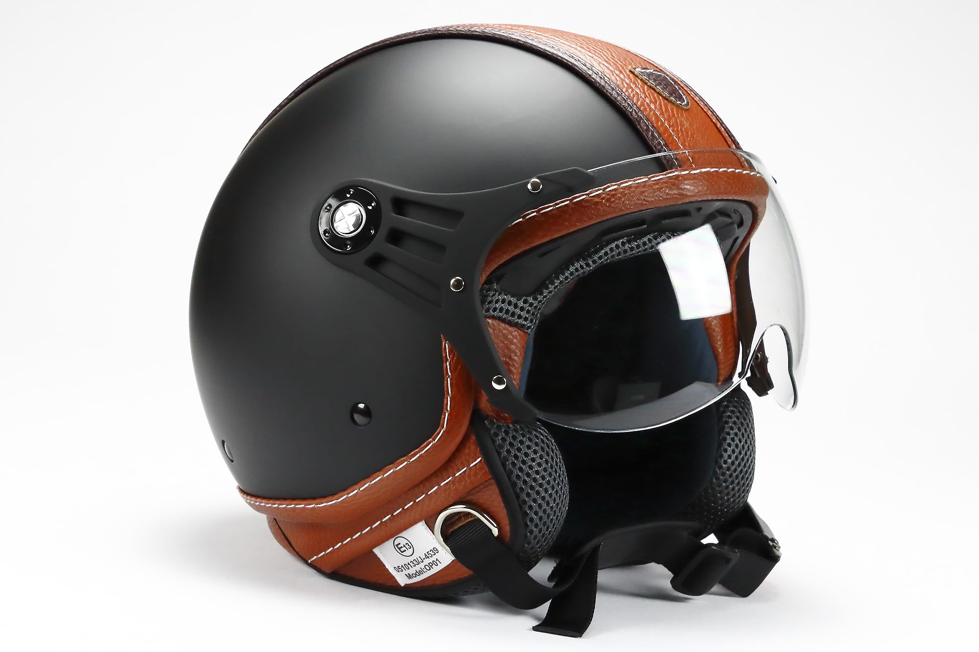 BNO 0P01-PL26 Jethelm Matt + Kunstleder , Motorradhelm, Schutzhelm,Helm S-XL + zusätzliches getöntes Visier