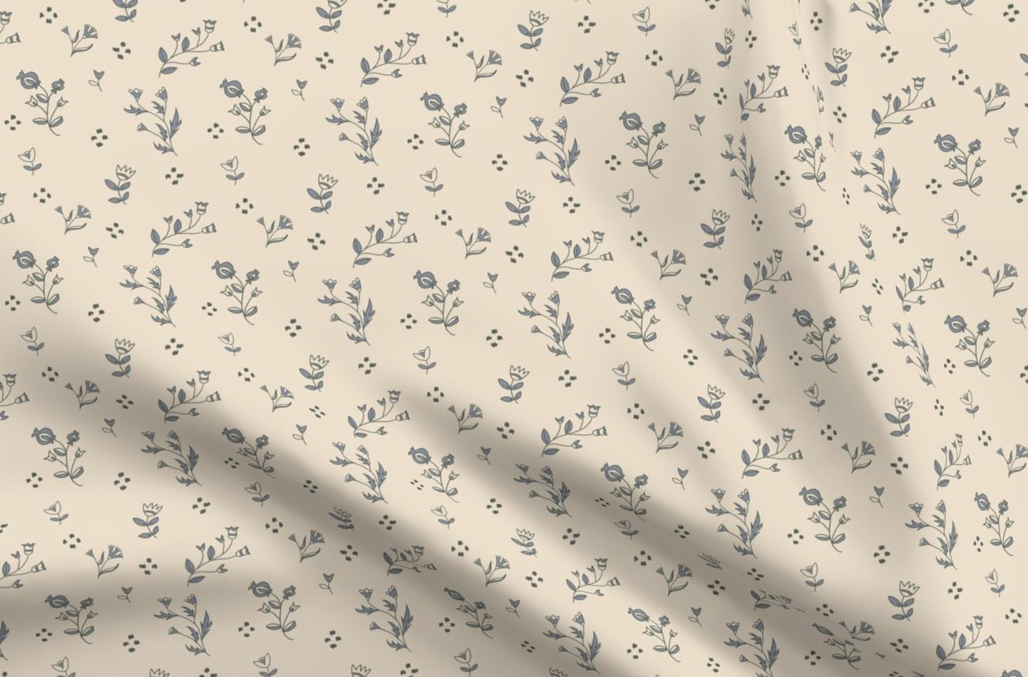 Spoonflower Fabric - Beige Botanical Cream Blue Floral Cottage Core Rustic French Country Printed on Chiffon Fabric Fat Quarter - Upholstery Home Decor Bottomweight Apparel