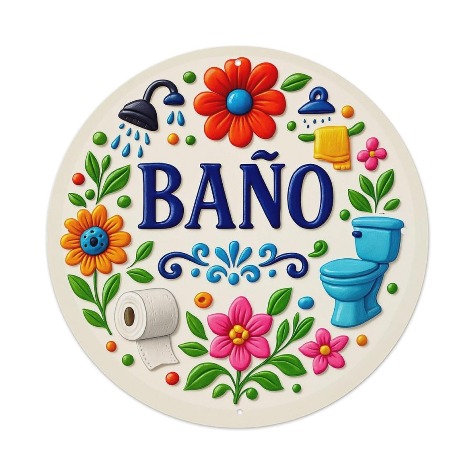 Bano Bathroom Floral Toilet Pattern Metal Tin Sign Plaque