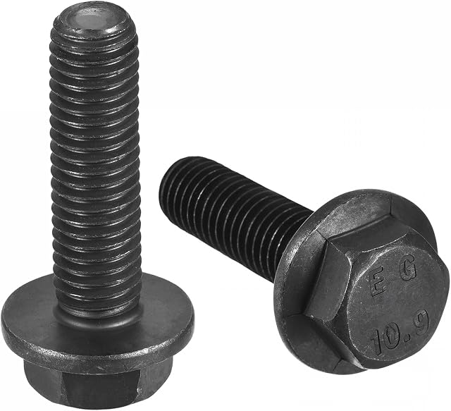 sourcing map M10x35mm Hex Flange Bolts, 6pcs 10.9 Grade Carbon Steel Hexagon Head Screws