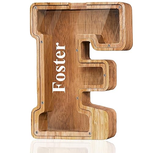 Vista 89 de Customized Name Large Wooden Piggy Bank for Boys Girls Alphabets Letter A-Z Coins Bills Money Change Bank Box Initial on Clear Cover