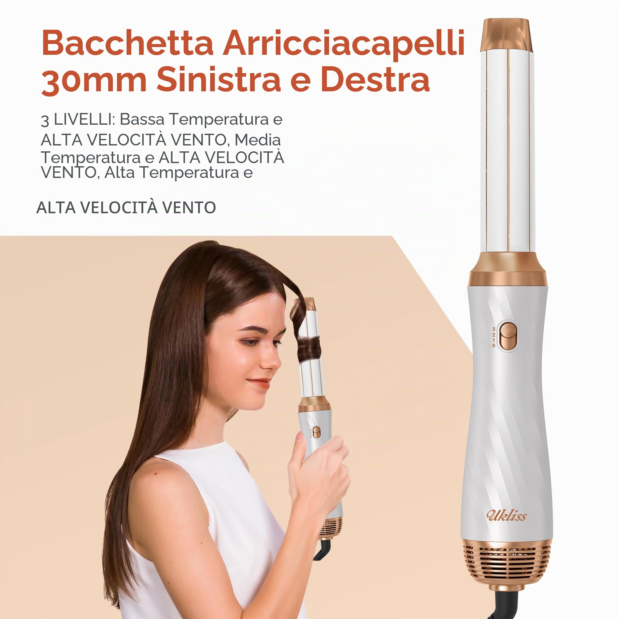 UKLISS Airstyler 6 in 1, Spazzola Asciugacapelli Professionale Set con Arricciacapelli Automatico, Spazzola Lisciante per Capelli, Thermal Brush, Multistyler Regali Set per Donne Styling - Bianco