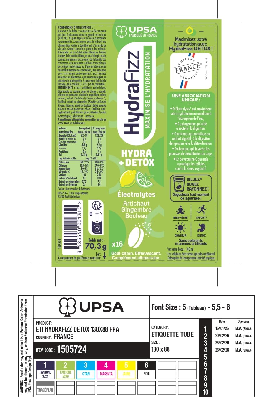 UPSA Hydrafizz Détox x4-5% - Hydratation, Citron, 64 Comprimés