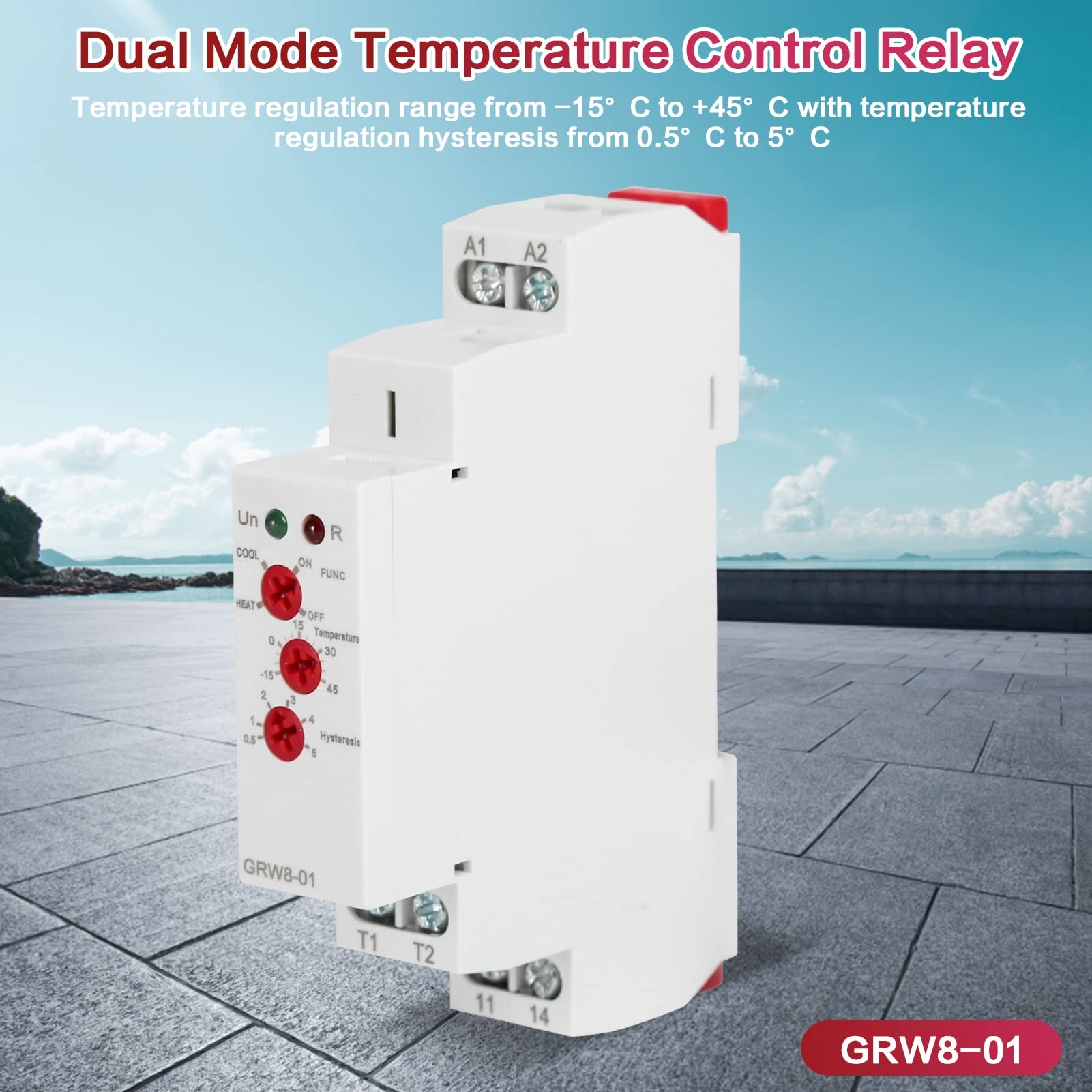 DEWIN Relè Din Controllo Temperatura,GRW8-01 Termoregolatore Installazione su guida DIN Relè Del Regolatore Di Temperatura AC/DC 24V‑240V