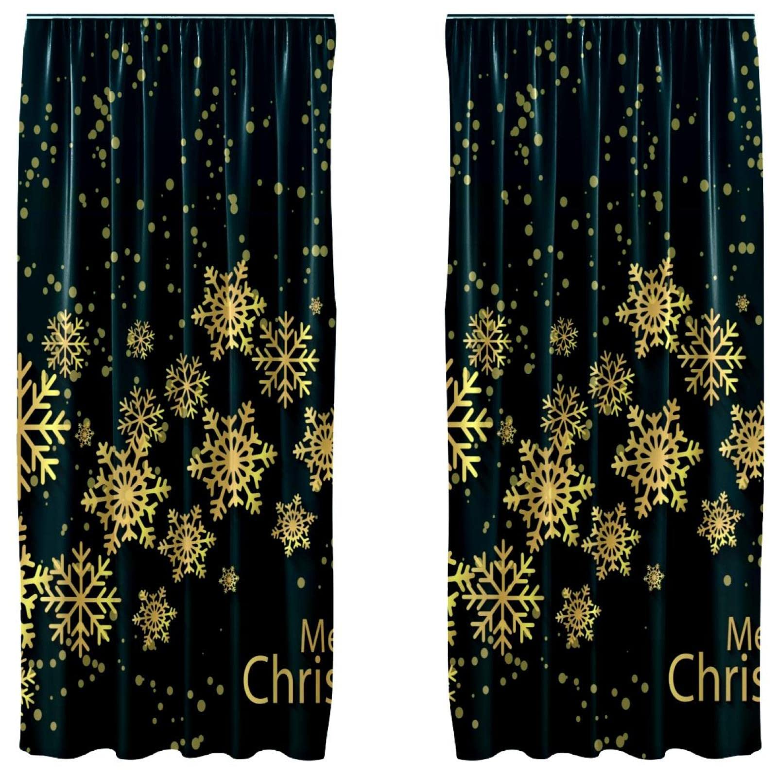 Cortinas navideñas de copo de nieve dorado 55x84 pulgadas para salón y dormitorio paquete de 2