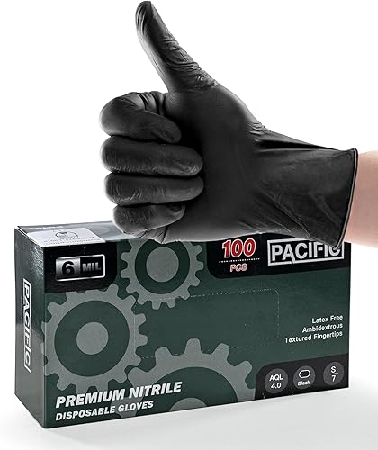 PACIFIC PPE Guantes desechables de nitrilo, resistentes a productos químicos, guantes de servicio de limpieza, seguros para alimentos, 6 mil, negro,