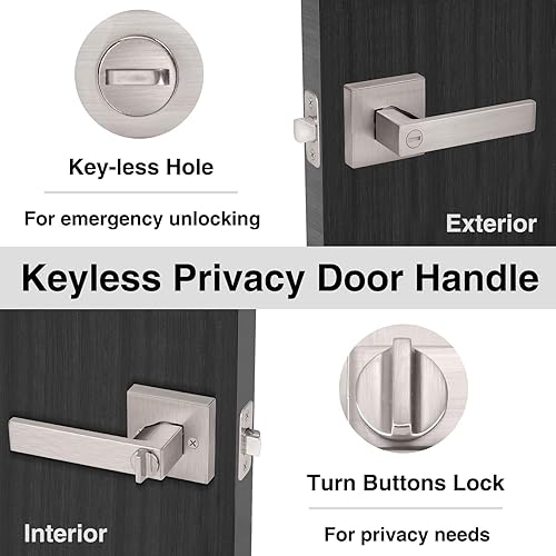 Vista 10 de Juego de 5 manijas de puerta de interior color negro, cuadradas, sin llave, paquete de 5 manijas de puerta de privacidad para dormitorio o baño