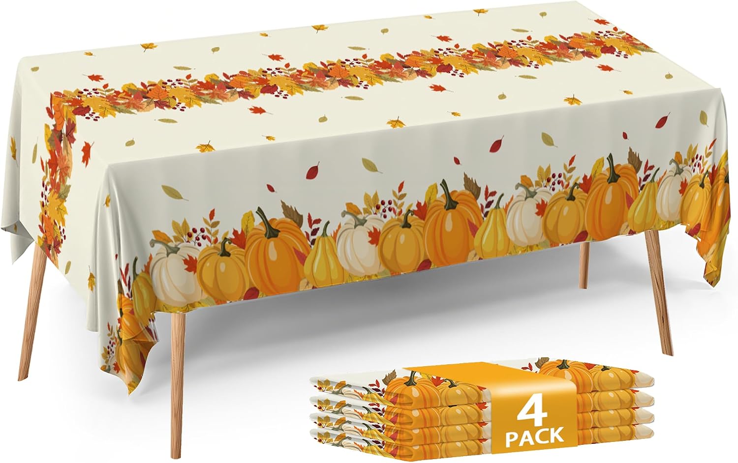 ATFUNSHOP Fall Plastic Tablecloth 4-Pack 54x108