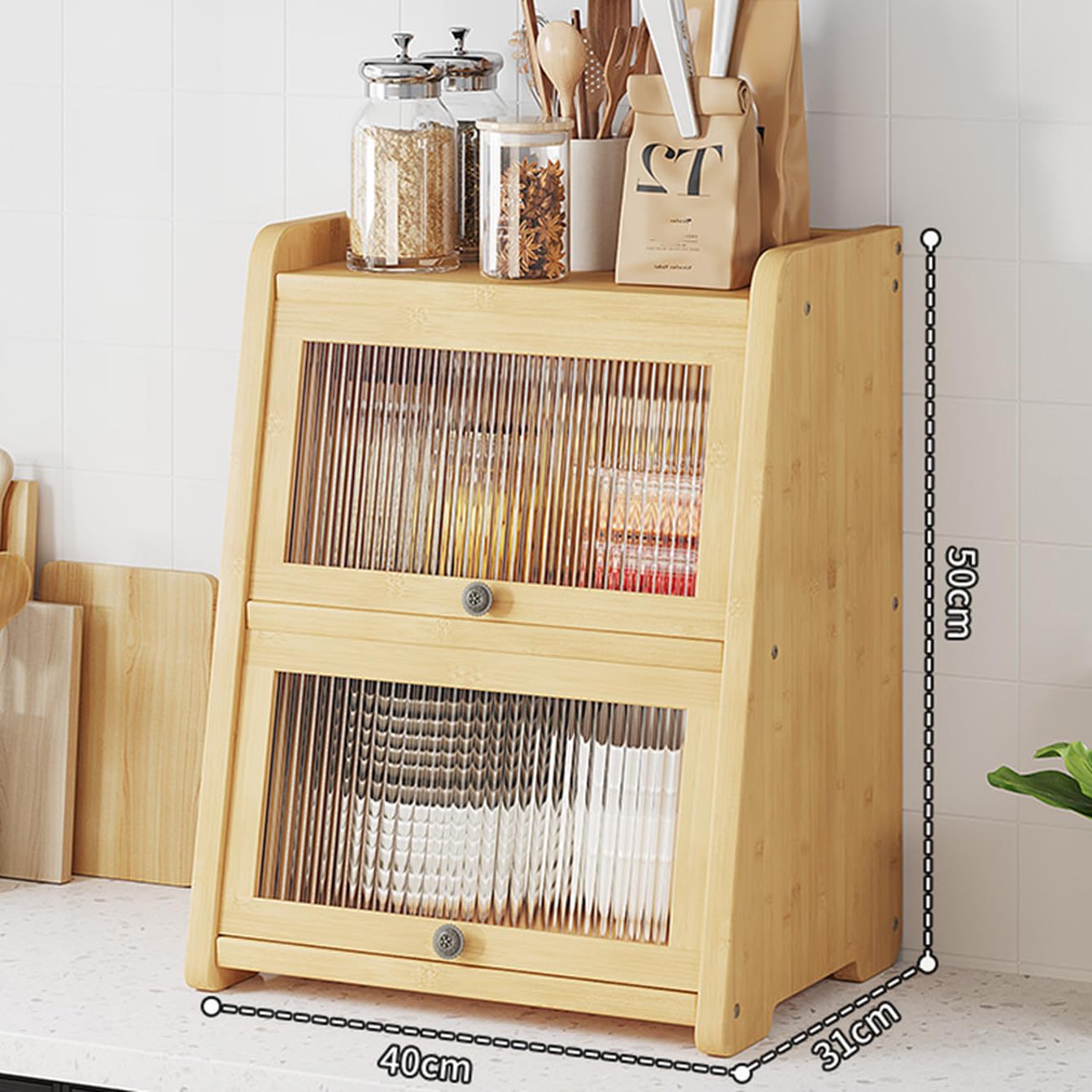 Amazon｜MJKQ9 食器棚 透明扉 ナチュラル 50*31*50 収納キャビネット 