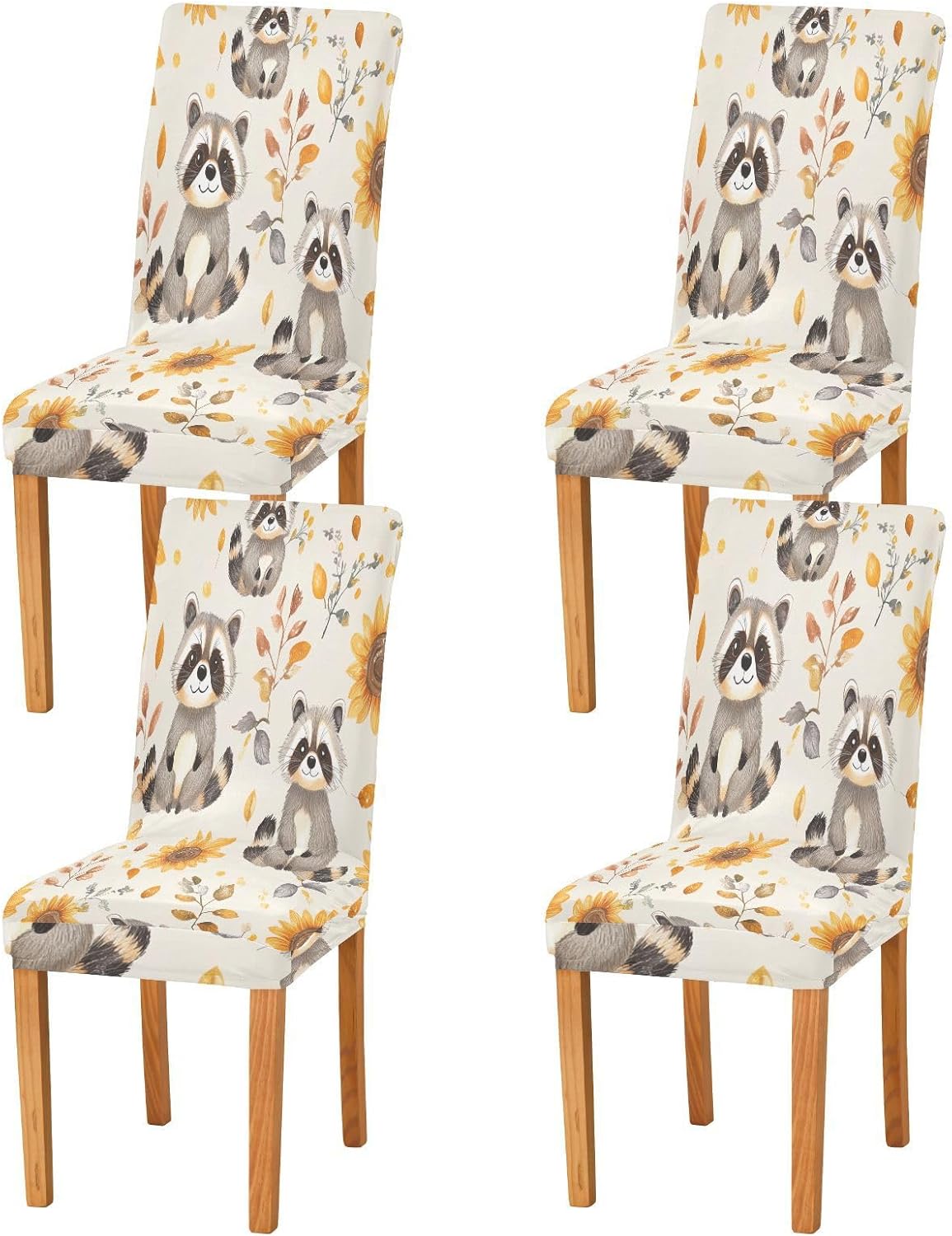 ALAZA Chair Covers for Dining Room, Cute Raccoons Sunflower Stretch Chair Cover Sets Chair Protector Removable Washable for Ktichen Restaurant Hotel