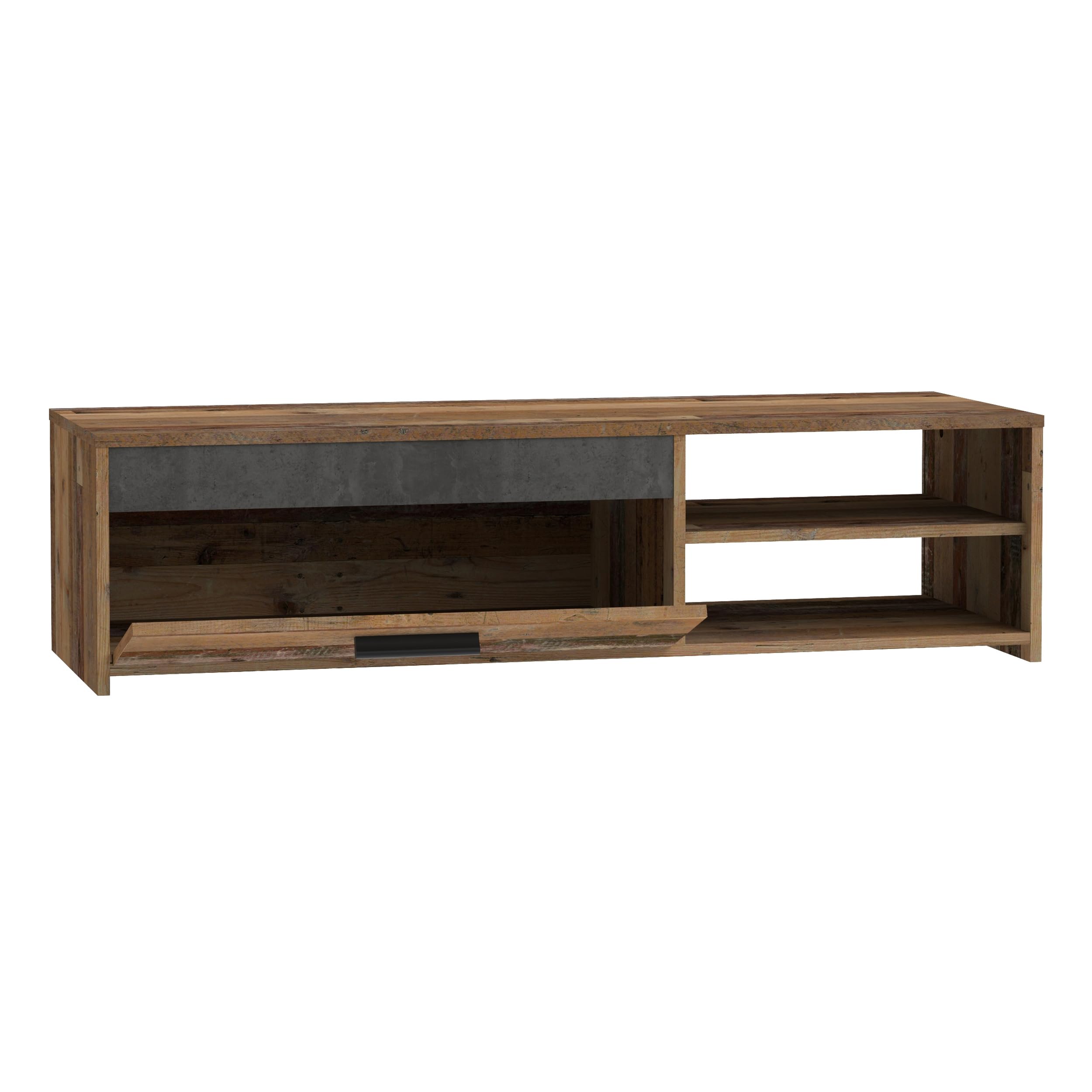 Forte PACO TV-Schrank 120, modernes Lowboard mit 1 Klappe, TV-Rack, Holzwerkstoff, Old-Wood Vintage Holzdekor/Betonoptik Dunkelgrau, 120 cm breit x 31,8 cm hoch x 42,1 cm tief