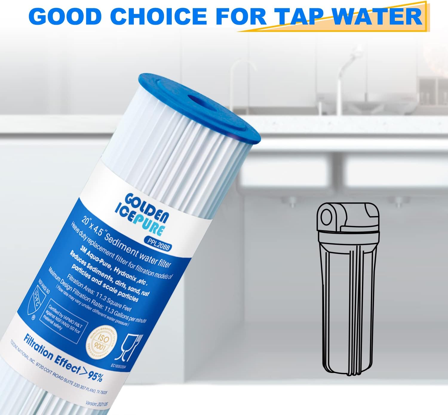 GOLDEN ICEPURE 5 Micron 20" x 4.5" Whole House Sediment Pleated Water Filter Compatible for ECP5-BB, AP810-2, HDC3001, SPC-45-1005, CP5-BB, ECP1-20BB, 2PACK