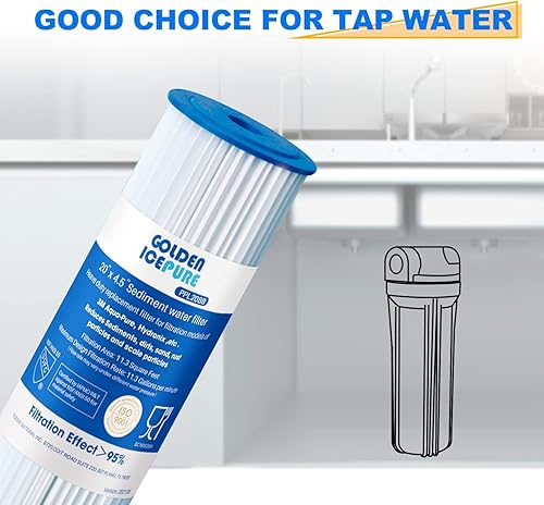 Miniatura 6 de GOLDEN ICEPURE Filtro de agua plisado de sedimentos para toda la casa de 5 micrones, de 20 x 4.5 pulgadas, compatible con ECP5-BB, AP810-2, HDC3001,