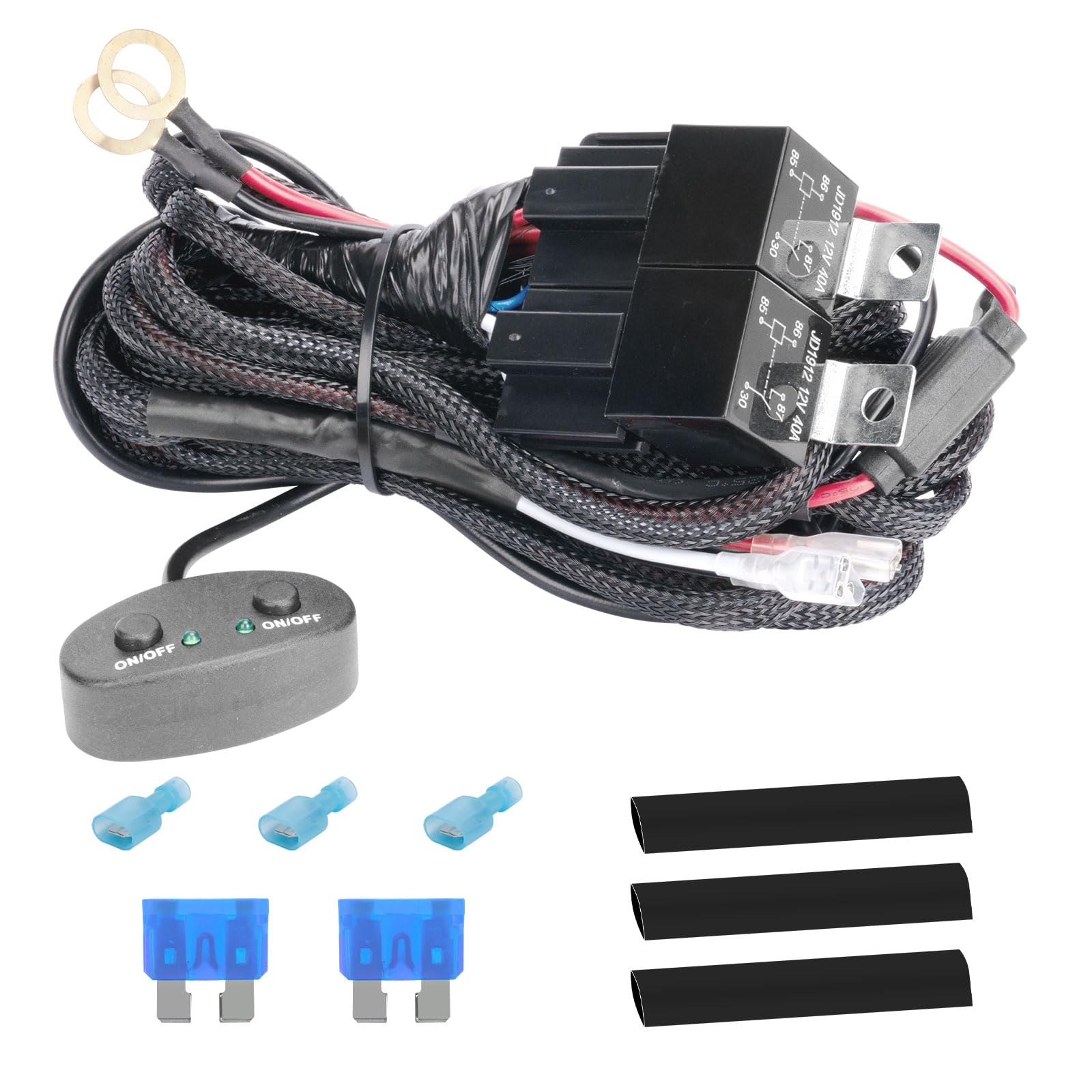 YCHOW-TECH Dual Color Light Bar Wiring Harness Kit 18AWG with 12V Relay On Off Switch Power Relay Blade Fuse for Dual Mode Off Road DRL LED Work Light