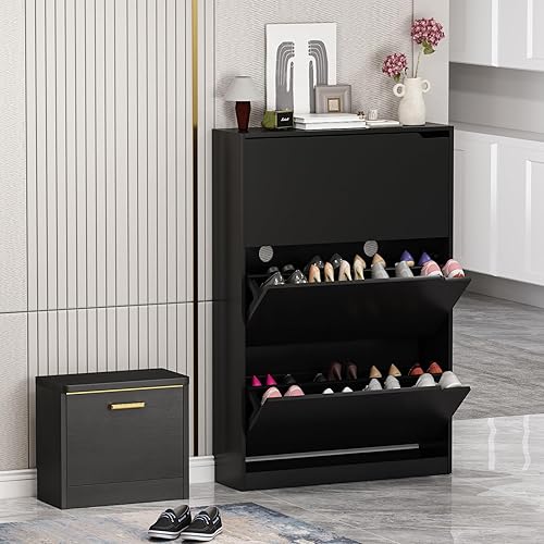 Armario de zapatos de almacenamiento para entrada, armario de zapatos con 3 cajones abatibles, armario de zapatos para entrada de espacio delgado, disponible en Yaxa Peru