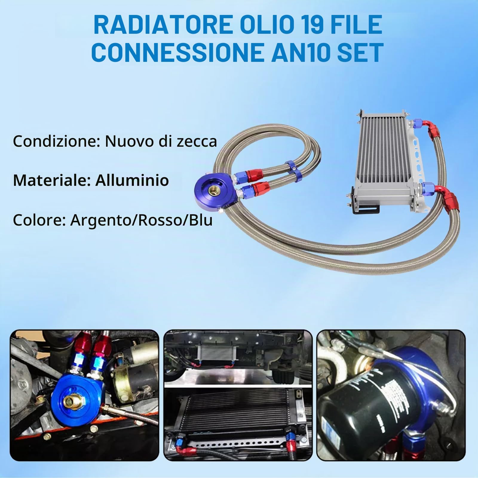 Radiatore a olio 19 file AN10 Set di collegamento aggiuntivo Raffreddamento esterno Oil Cooler Universale Raffreddamento ad acqua Radiatore olio Radiatore di raffreddamento dell'olio