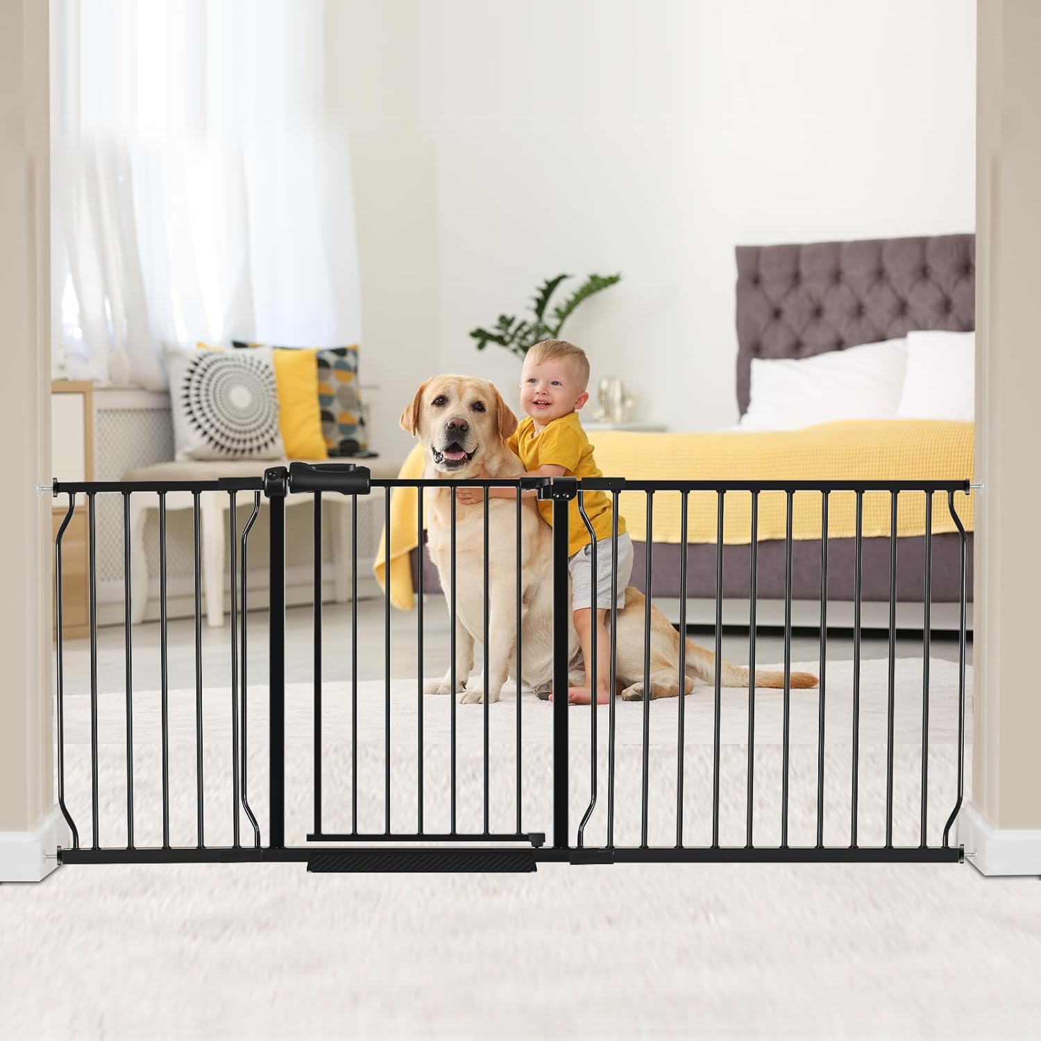 HOOEN 30" Tall Extra Wide Baby Gate for Doorways & Stairs - Large Pressure Mounted Dog & Child Safety Gates 71.5-76.38"/182-194cm Black