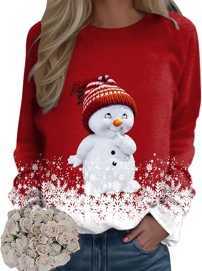 Pull Moche De Noël Femme - Motifs Renne, Bonhomme De Neige, Cloches - Col Rond, Manches Longues - Tissu Coton/polyester Chaud
