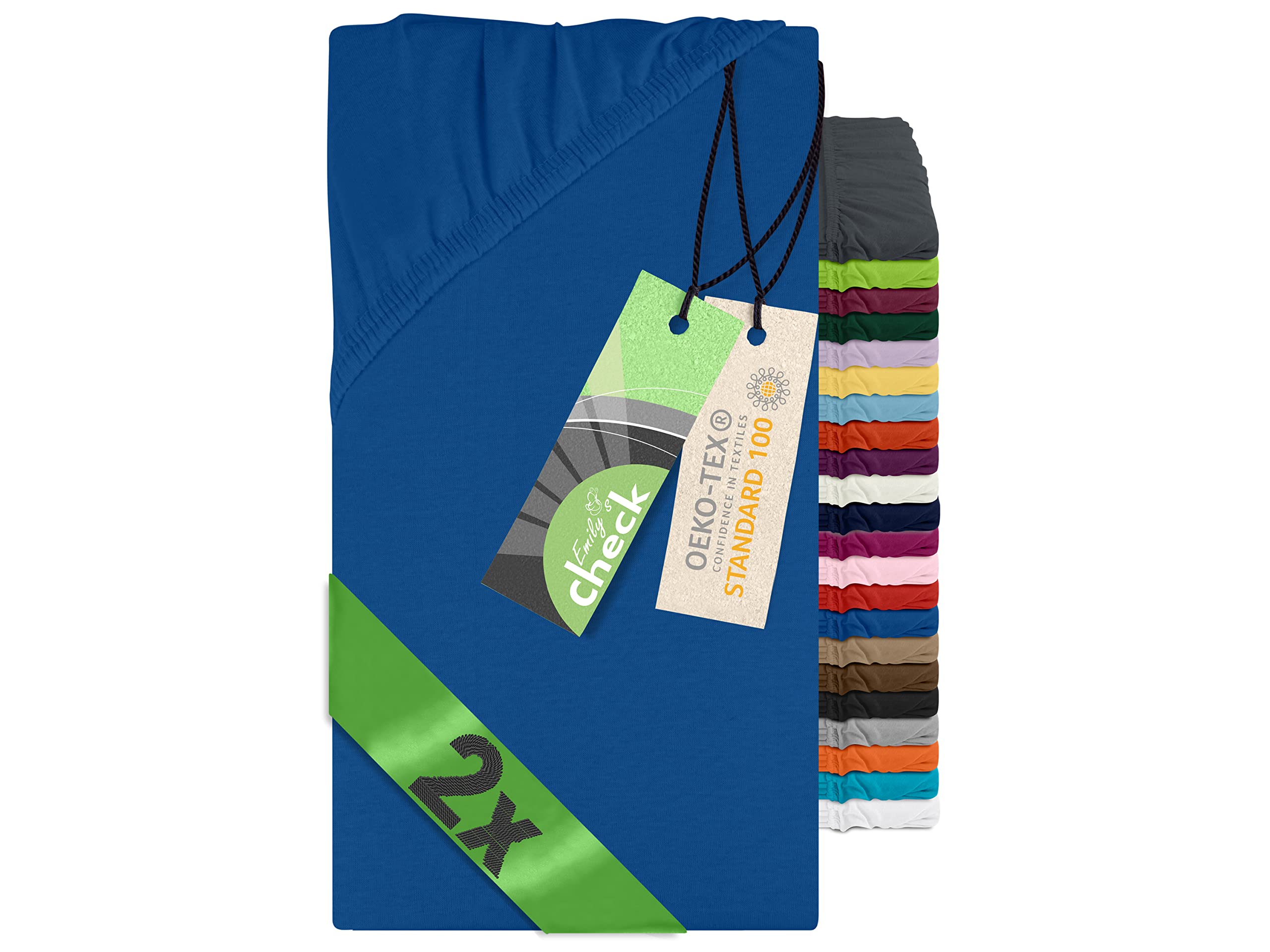Emily´s Check Doppelpack Bettlaken Betttuch Spannbettlaken 1493.2123, 140 x 190-200 cm, Royalblau