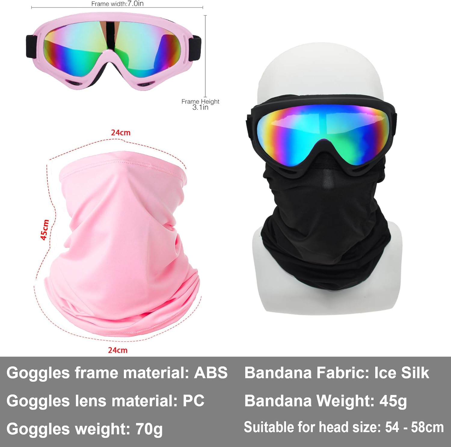 LJDJ Motorcycle Goggles,4 Pack Dirt Bike ATV Motocross Riding Offroad Protective with 4 Pack Neck Breathable Bandana Mask for Men Women Kids Youth Adult