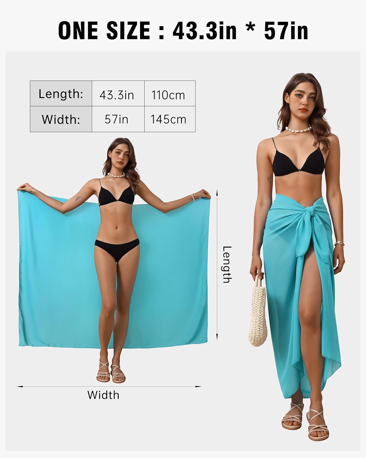 Eicolorte Womens Beach Cover Up Chiffon Sheer Bikini Beach Swimsuit Coverup Sarong Pareo Wraps for Women - Image 6