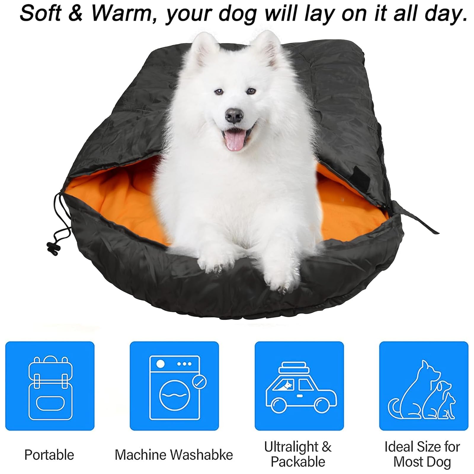 Hundeschlafsack Hundebett Warm Leichtgewicht Hundedecke für Haustier Katzen und Hunde ideal zum Camping Urlaub Wandern (Orange)