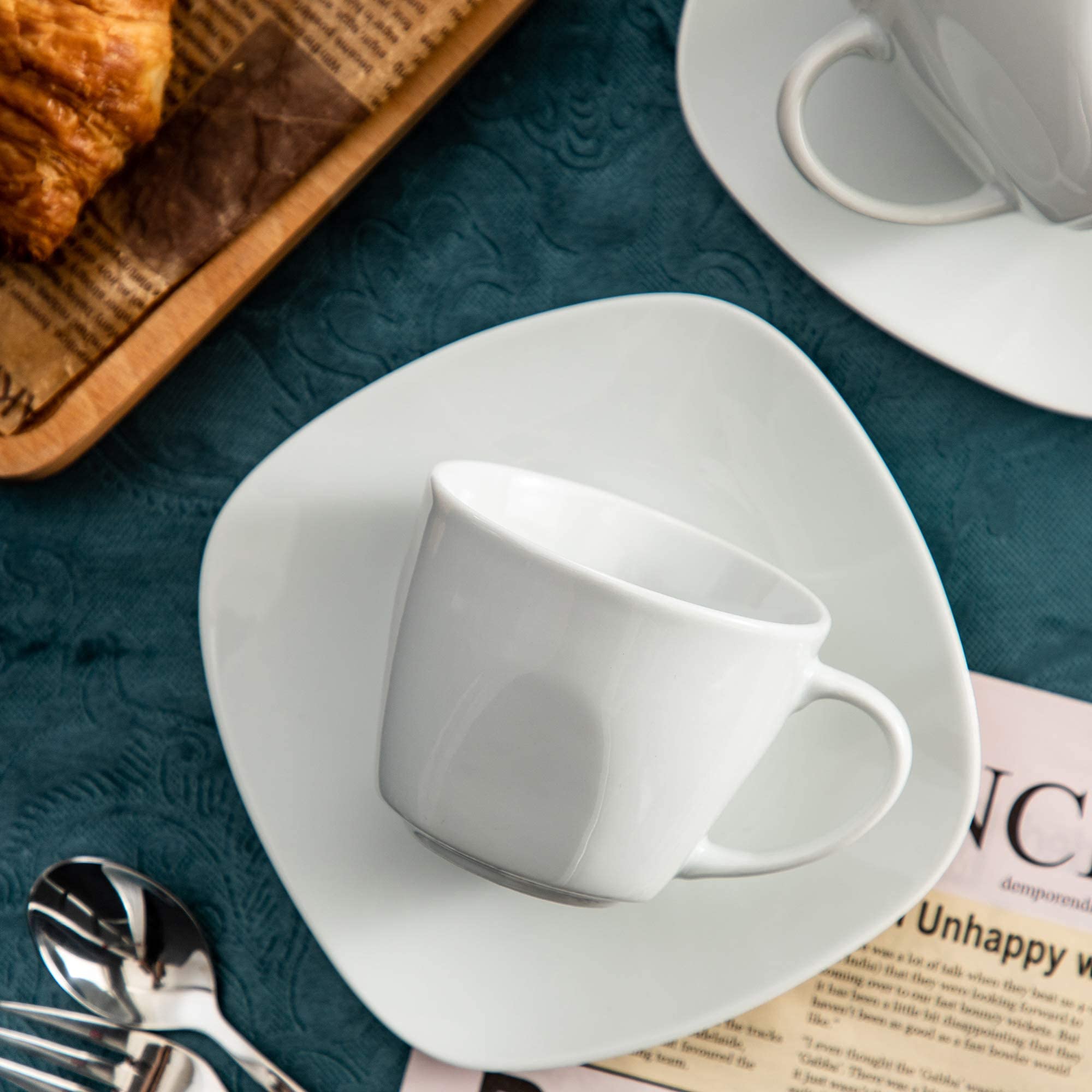 MALACASA, Serie ELISA, 12 Piezas Juegos de Café de Porcelana, 6 Tazas (200 ml, 10,3 x 6,7 cm) con 6 Platillos (14,5 x 1,5 cm), Juego de Café para 6 Personas, Ideal para Café con Leche, Espresso y Té