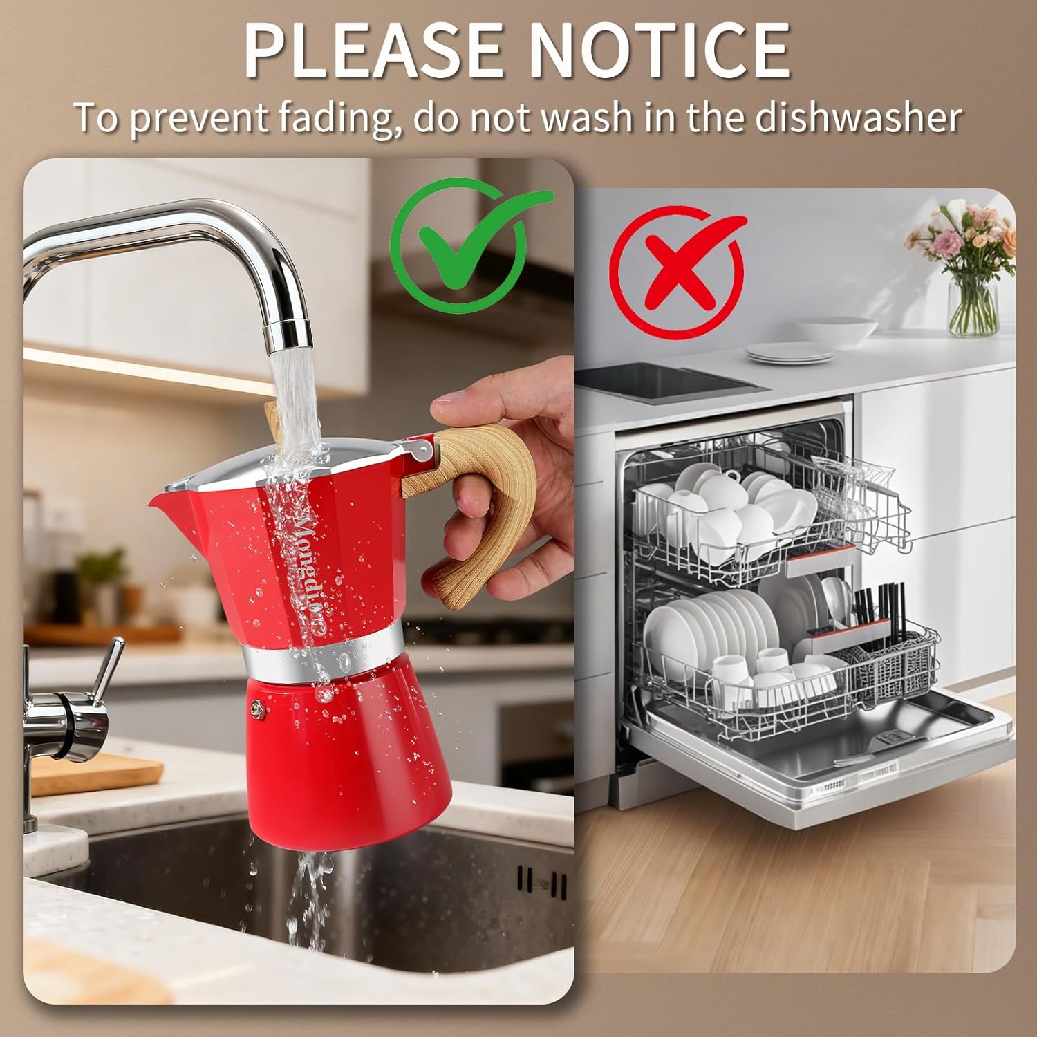 Mongdio Stovetop Espresso Maker Moka Pot, Cuban Coffee Maker Stove top coffee maker Moka Italian Espresso Greca Coffee Maker Brewer Percolator, 12 Espresso Cups, 20 oz - Red