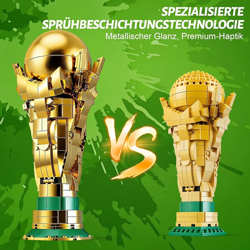 Model 3D DIY trofeu de fotbal PENGBU RC cu minifigurină de colecție pentru băieți și fete 12+, cadou de fotbal pentru adulți