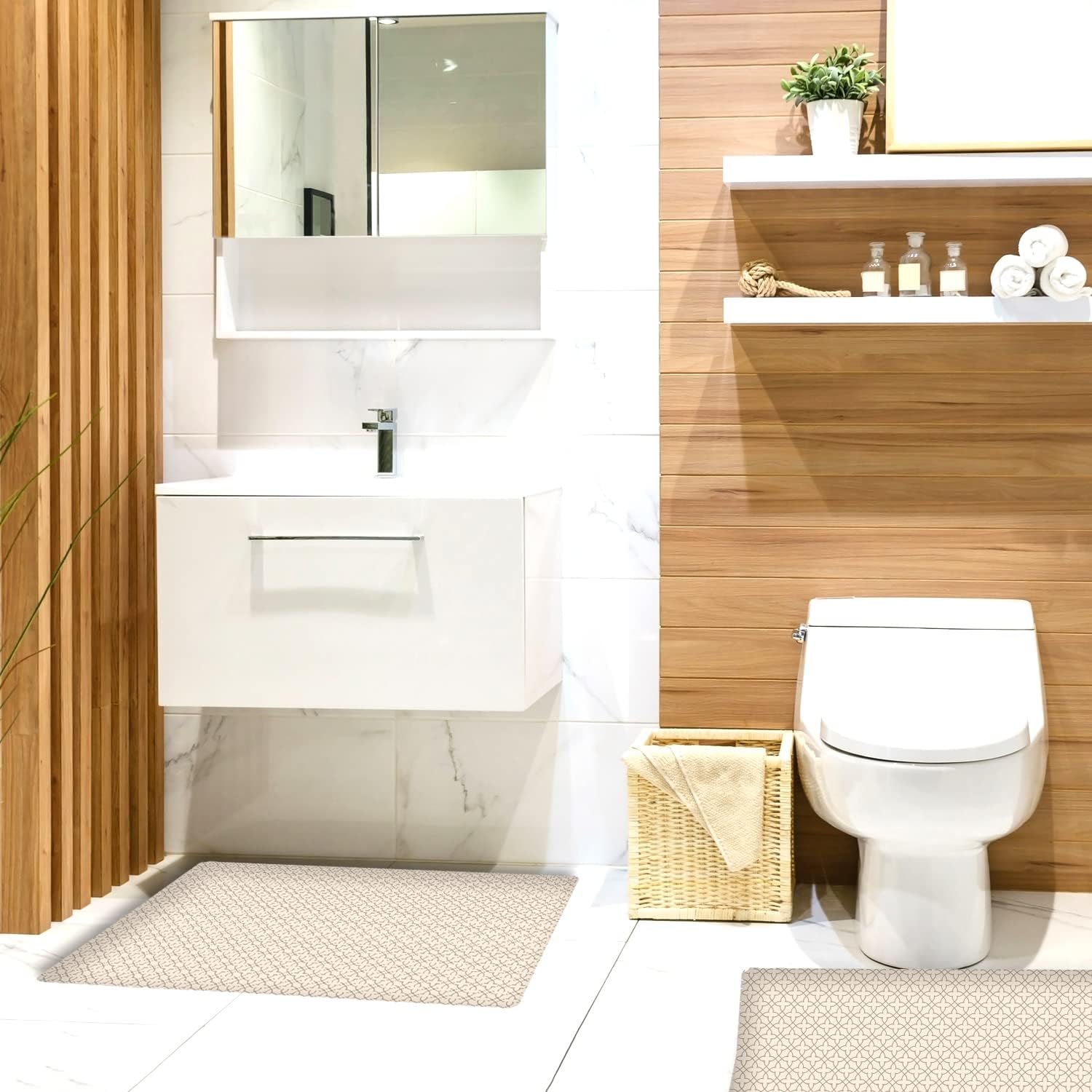 Shape 28 Bathroom Set of 3 Mats Bathtub Shower 28x20 Inches Vanity 24x18 Inches Toilet 20x16 Inches Microfiber None Slip in Latte Color Design 6M
