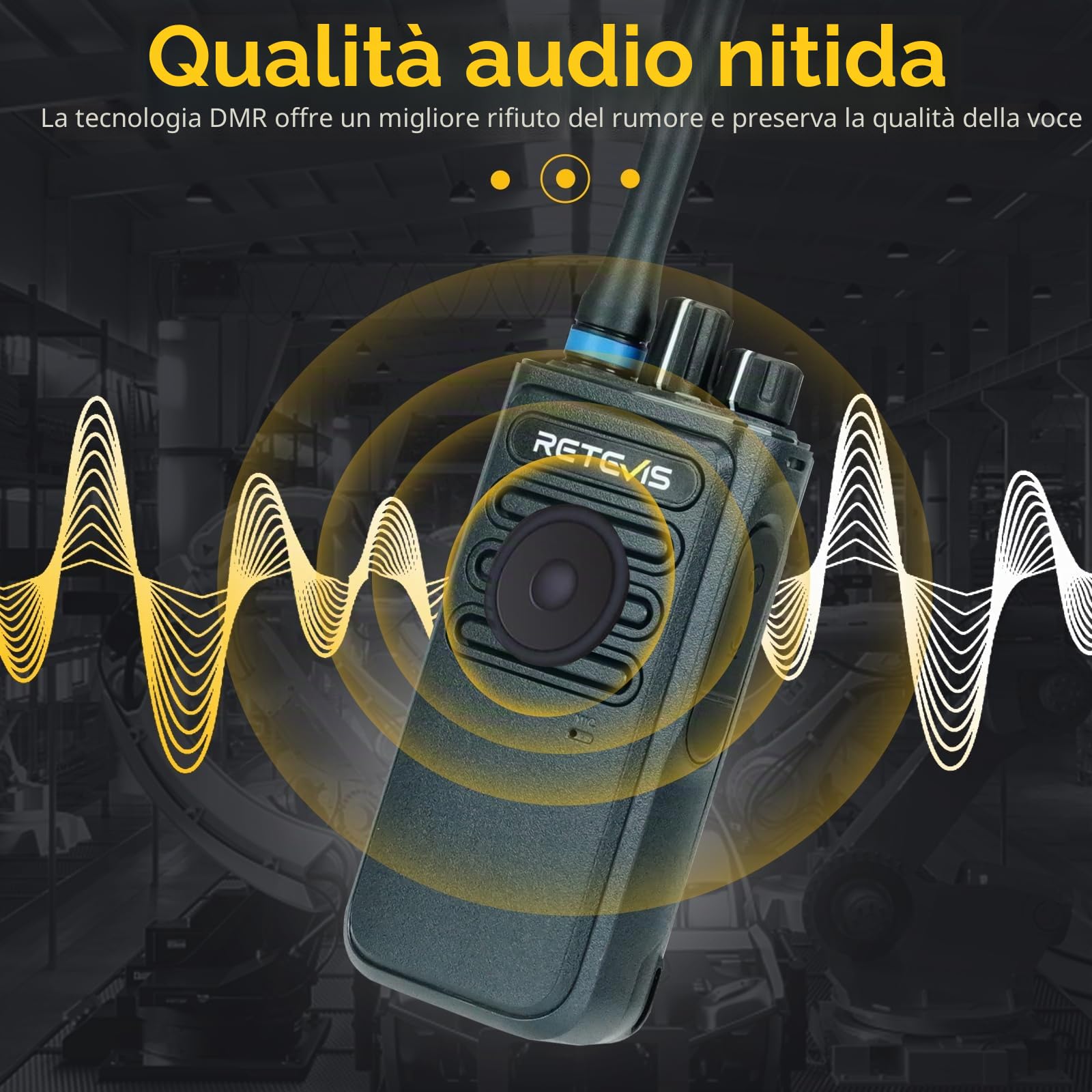 Retevis P1 Walkie Talkie Lungo Raggio, Professionali Ricetrasmittenti DMR Superhet, 2500mAh, Registrazione di 260 ore, Walkie-Talkie per Produzione, Logistica (Nero, 2 Pezzi) | 2500mAh, Registrazione 260 Ore, Superhet, per Produzione e Logistica, Nero, 2