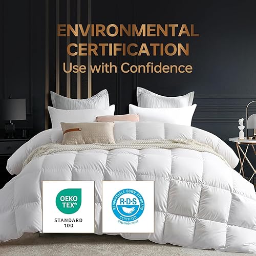 Miniatura 2 de C&W Edredón de plumón de ganso tamaño King para invierno, funda de algodón suave de 750 relleno, relleno de 60 onzas, relleno esponjoso, relleno de