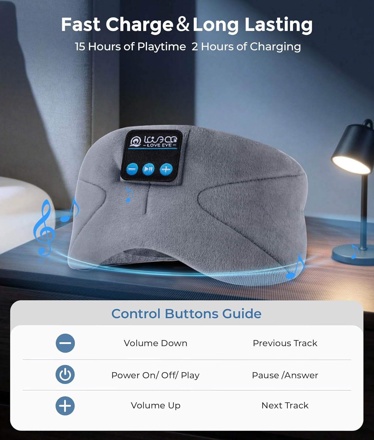 LOVE EYE Sleep Headphones Bluetooth 5.4 Sleeping Eye Mask Wireless Music Earphones with HD Speakers for Side Sleepers Total Blackout Cotton Mask for Travel, Home, Office, Unique Gifts