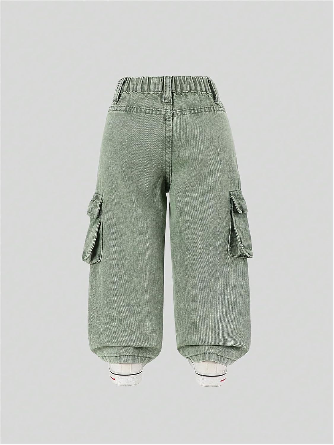 WDIRARA Toddler Girl's Baggy Cargo Jeans Elastic Waist Straight Leg Denim Pants with Flap Pockets - Image 2