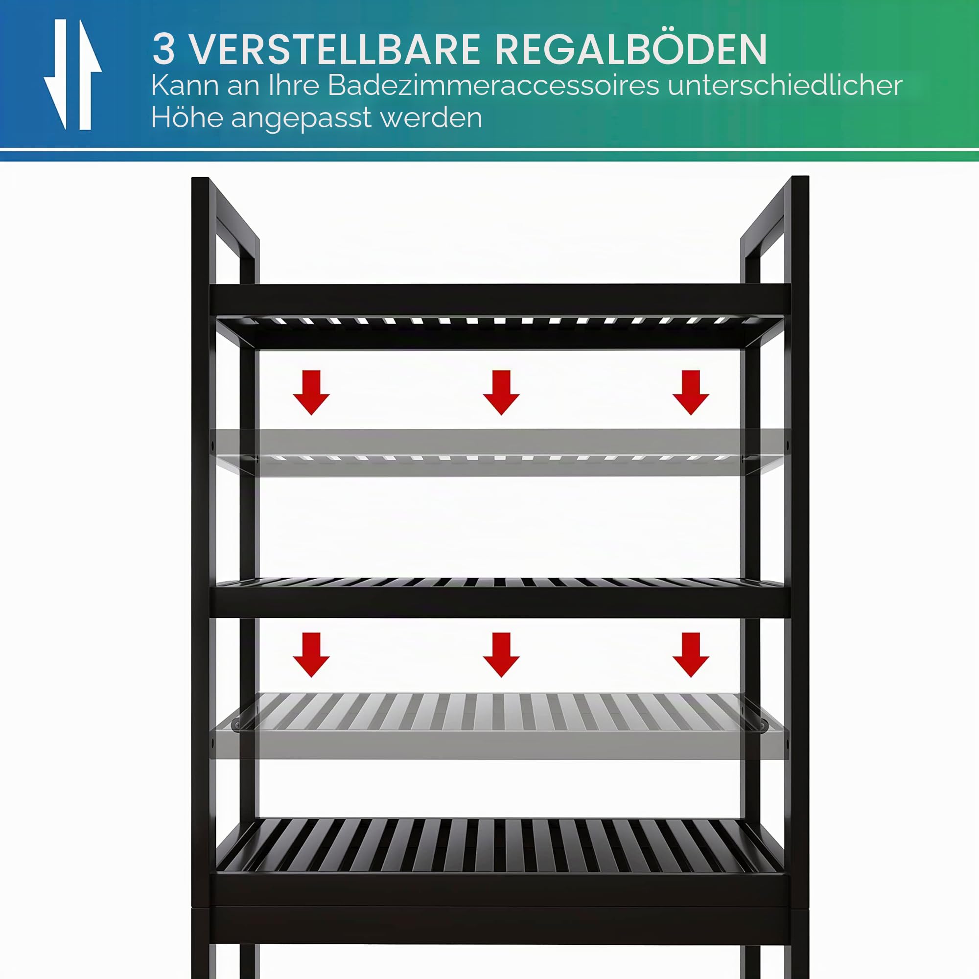 SMIBUY Badezimmer-Aufbewahrungsregal, Bambus-Über-der-Toilette-Organizer-Rack, freistehender WC-Platzsparer mit 3-stufigen verstellbaren Regalen (Schwarz)