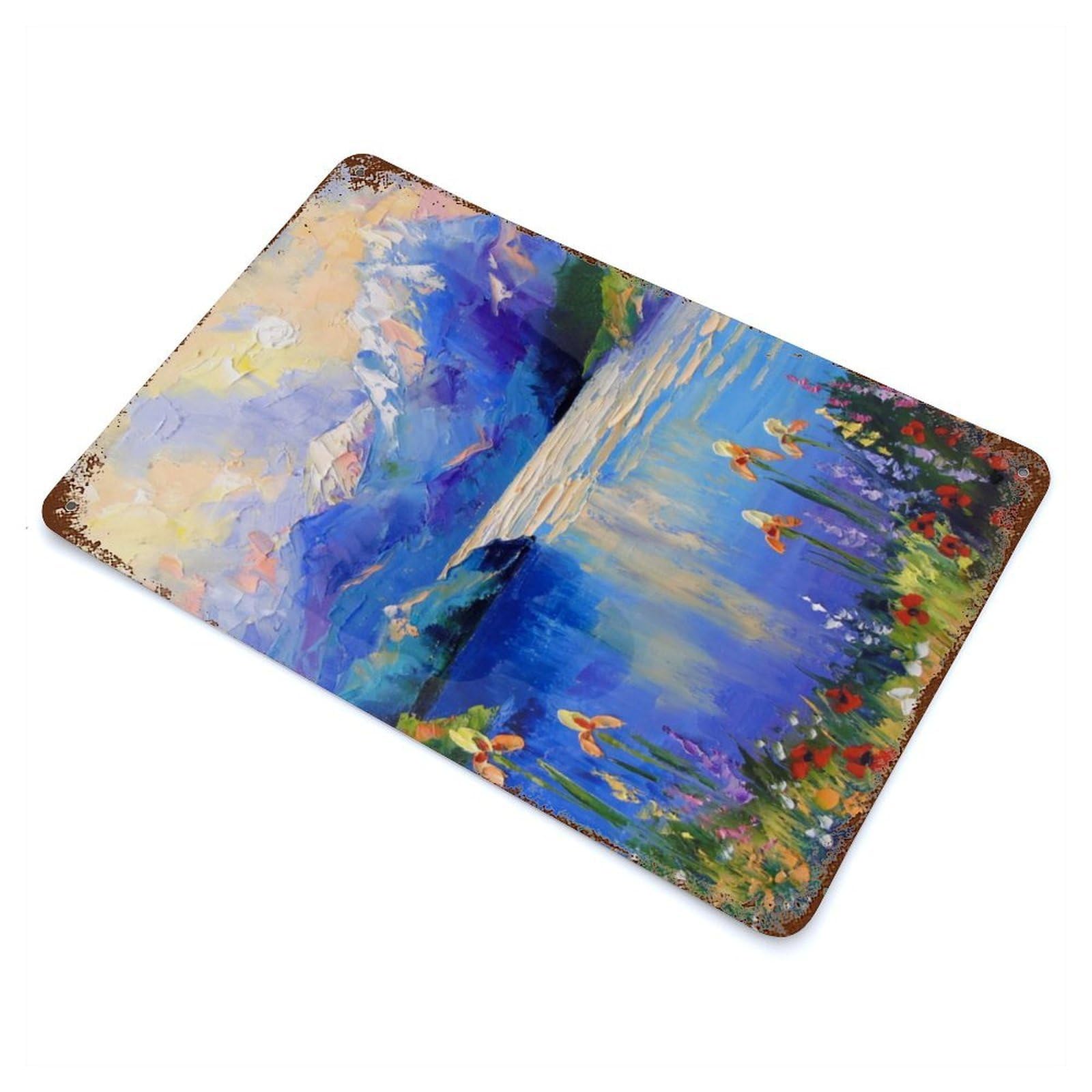 Vintage Rust Metal Sign Flowers on The Lake by The 11.8"x7.9", Shabby Chic Decor for Cafe, Home Bar And Lounge Decor