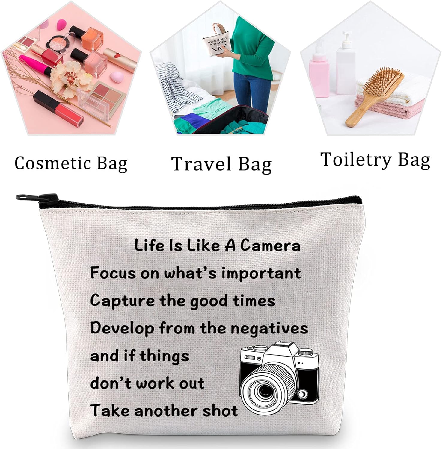 MBMSO Photographer Makeup Bag Life is Like a Camera Photography Gifts Inspirational Gifts for Camera Lovers(Photographer) - Image 6