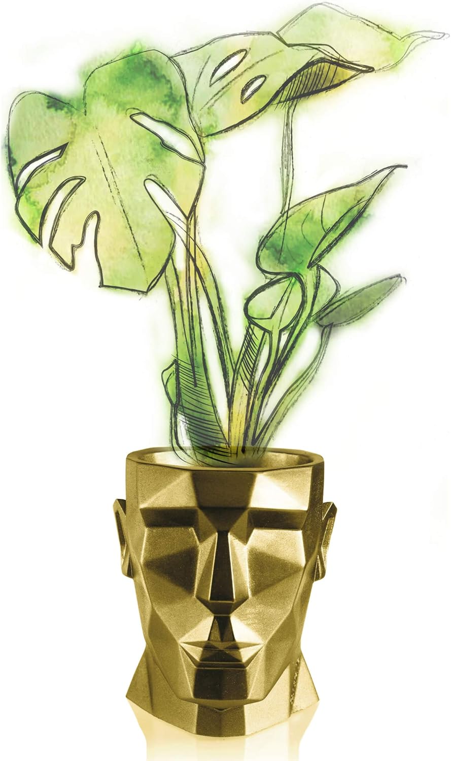 Apollo Head Planter, Unique Novelty Flower Pot, Sculpture, Home or Garden Decor, Indoor/Outdoor (Classic Gold)
