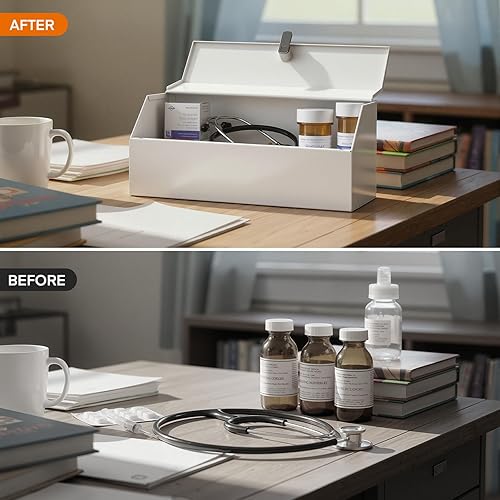 Miniatura 7 de Metateel Botiquín de medicina con bloqueo, caja de almacenamiento de primeros auxilios de acero para montaje en pared con cerradura de llave,