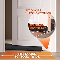Vista 5 de Holikme - Tope para puerta, burletes para ventanas, bloqueador de brisas, barrido de puerta ajustable de 32 pulgadas, color negro