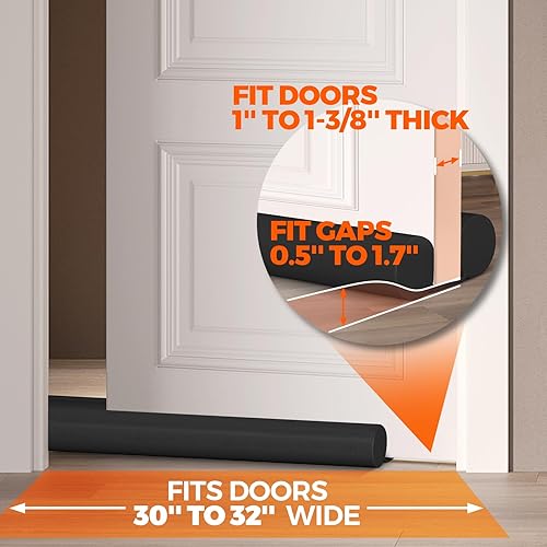 Miniatura 5 de Holikme - Tope para puerta, burletes para ventanas, bloqueador de brisas, barrido de puerta ajustable de 32 pulgadas, color negro