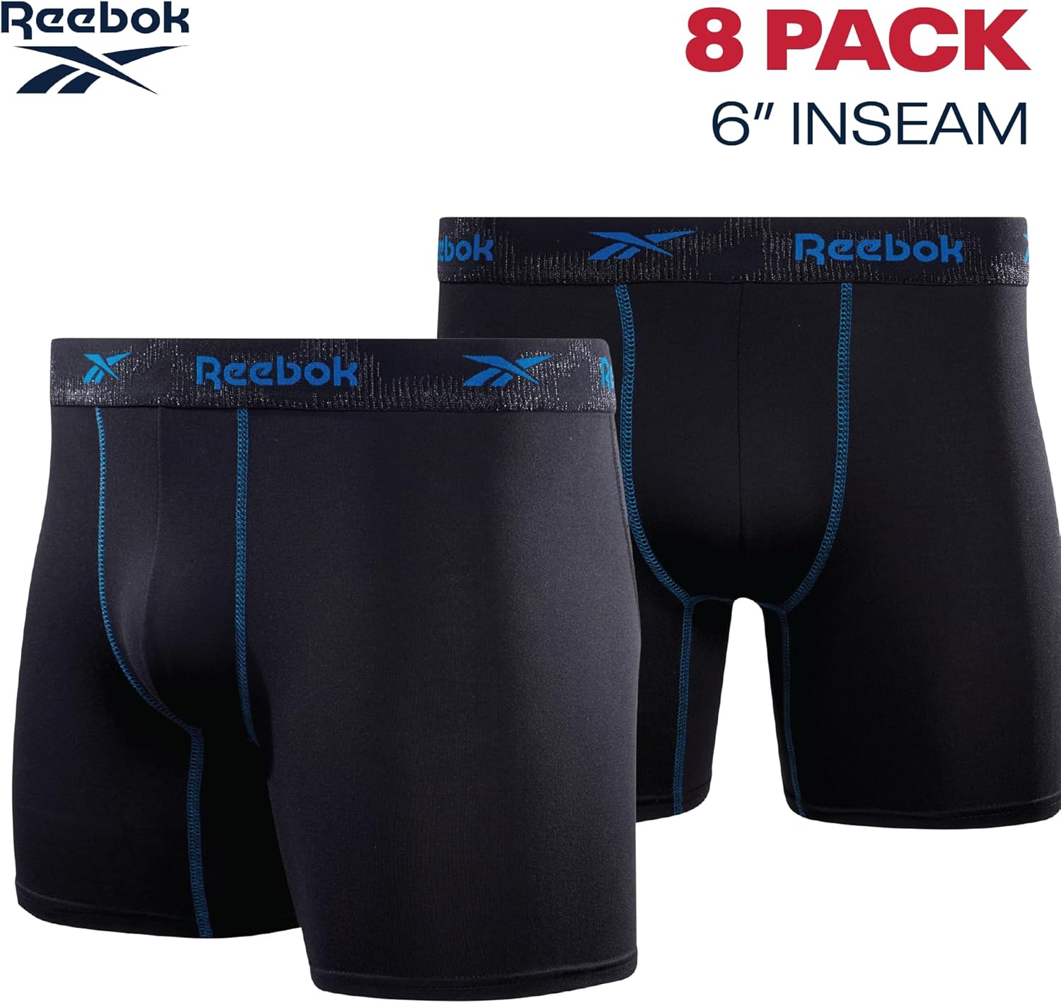 Reebok Mens Boxer Briefs - 8 Pack 6'' Inseam Soft Stretch Performance Mens Underwear Athletic Boxer Briefs with Contour Pouch - Image 3