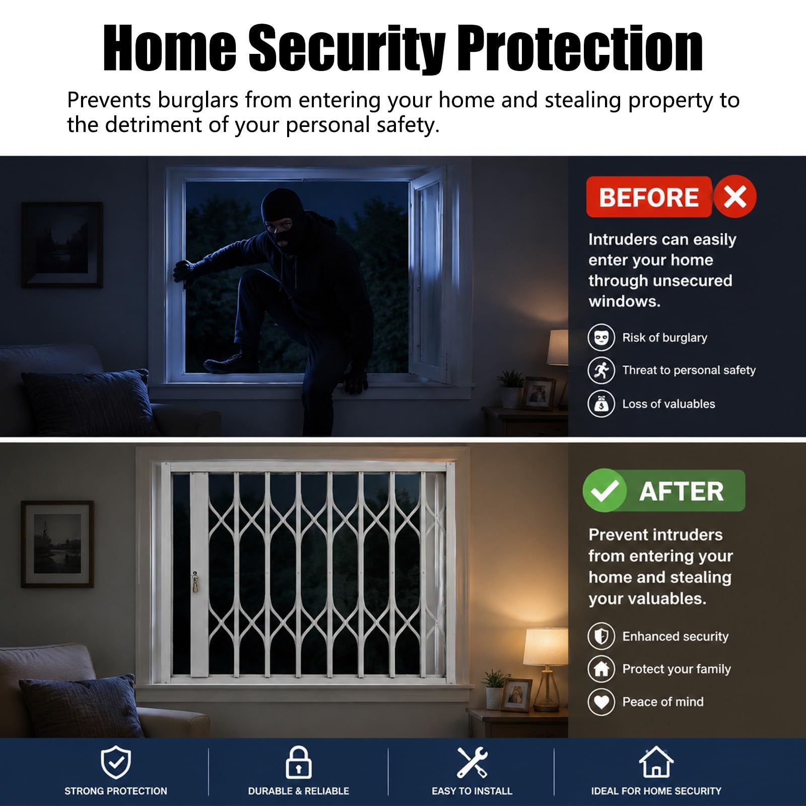 sbarre di sicurezza per finestre Grate Di Sicurezza Pieghevoli Su Misura Per Finestre | L 50 60 70 80 100 120 140 150 Cm, Griglia Di Protezione Con Serratura, Protezione Antintrusione, Design Scorrevole