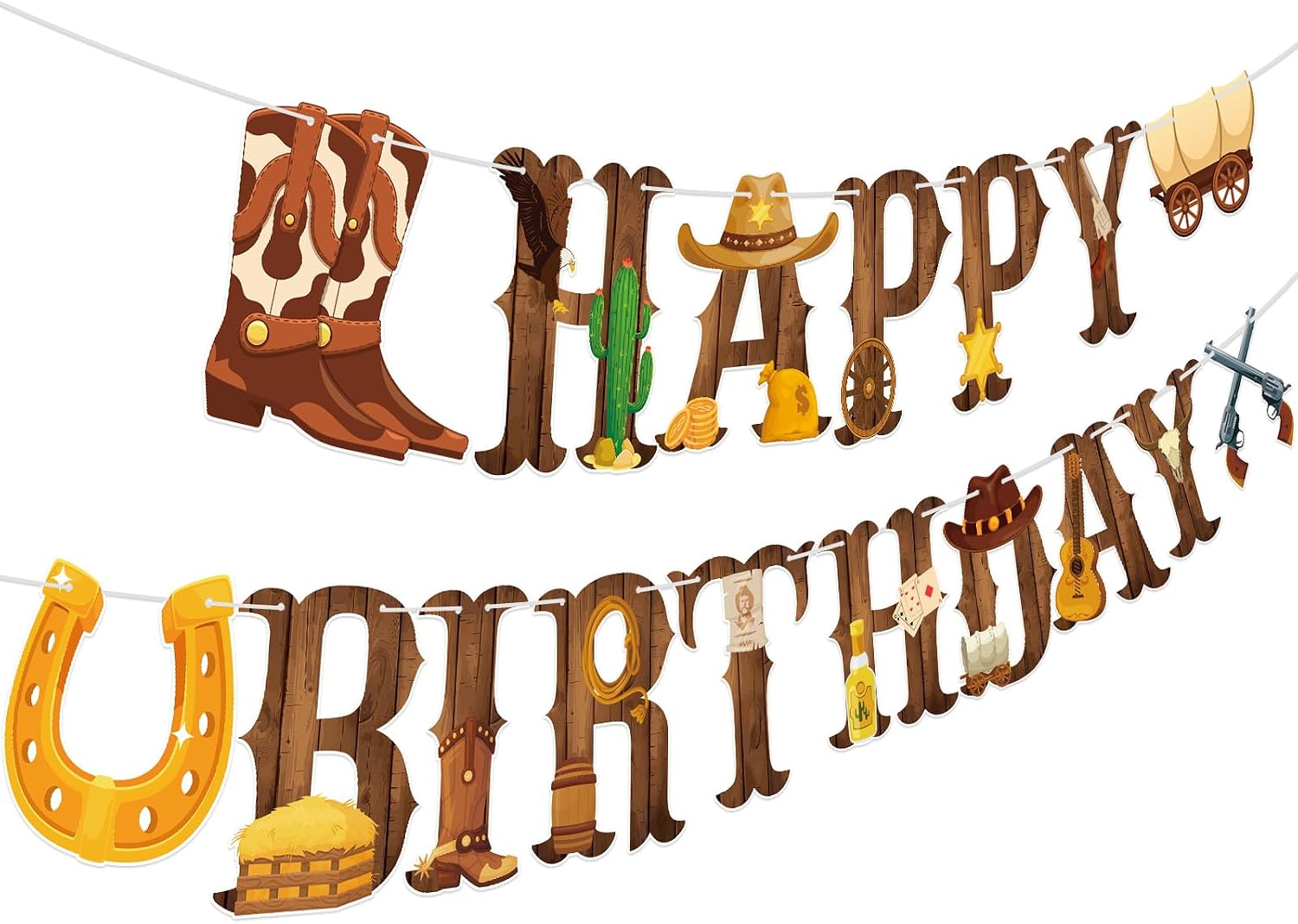 Western Cowboy Happy Birthday Banner Cowboy Birthday Party Decorations Western Horse Racing Party Decor for Boys Wild West Rodeo Theme Parties Supplies