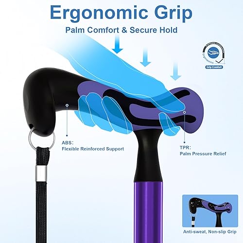 Miniatura 2 de KingPavonini - Bastón para caminar para hombres y mujeres, estabilidad, bastón plegable que se sostiene solo, mango ergonómico con base cuadrada