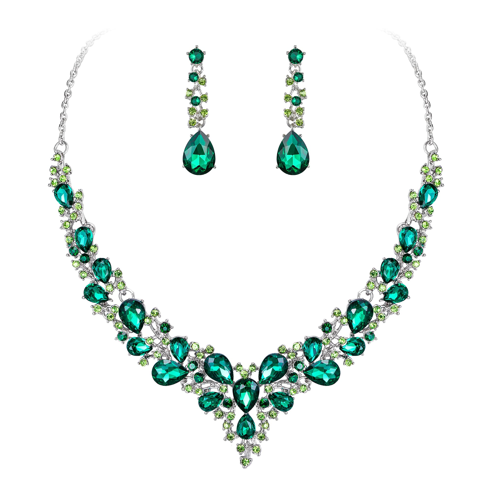 EVER FAITH Juegos de Joyas Mujer Cristal Lágrima Racimo Declaración Collar Colgante Pendientes Joyería Conjunto para Boda Novia