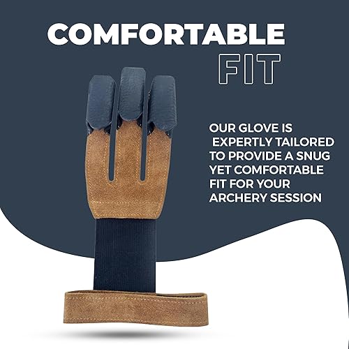 Miniatura 9 de Hunt & Seek Guante de tiro con arco - Guantes de caza de cuero de gamuza para arco recurvo y compuesto - Protector de tres dedos unisex Negro